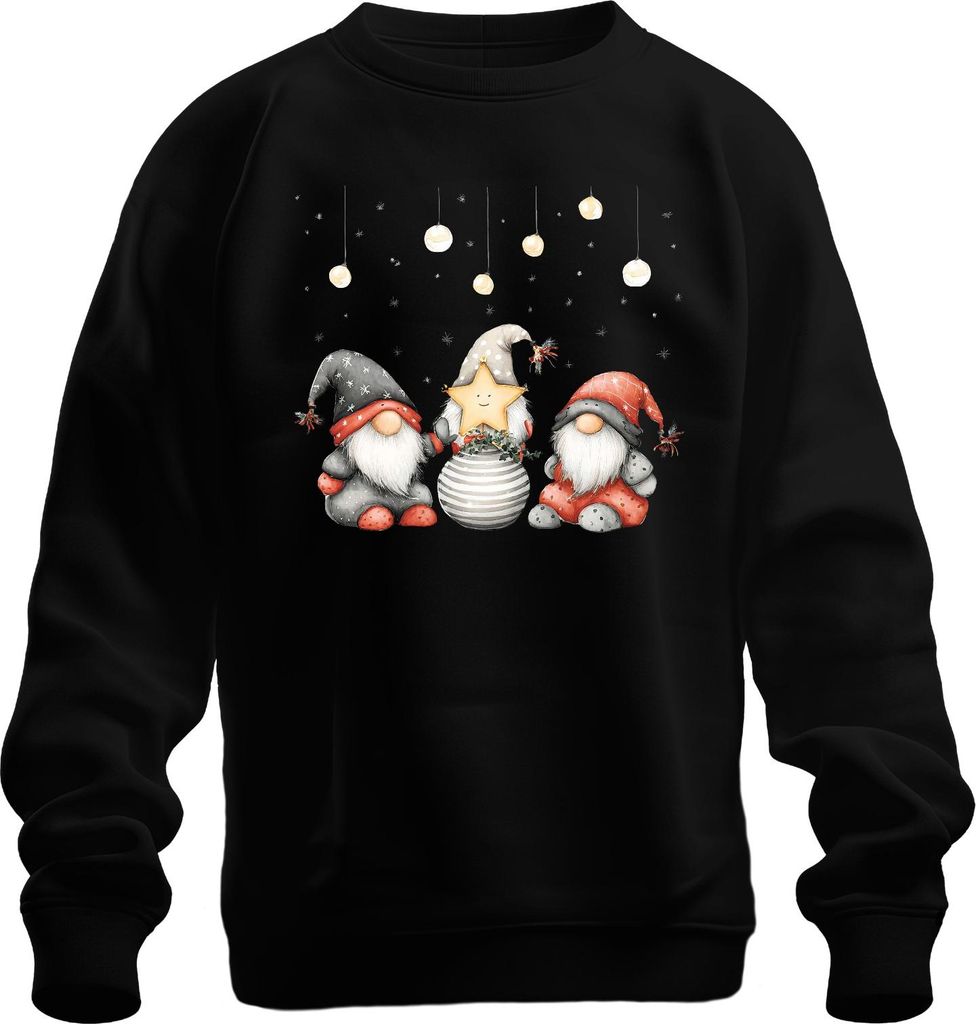 Weihnachtswichtel Stern Kugel skandinavisch süß Geschenk rot grau Uni Sweatshirt Pullover, Schwarz, S