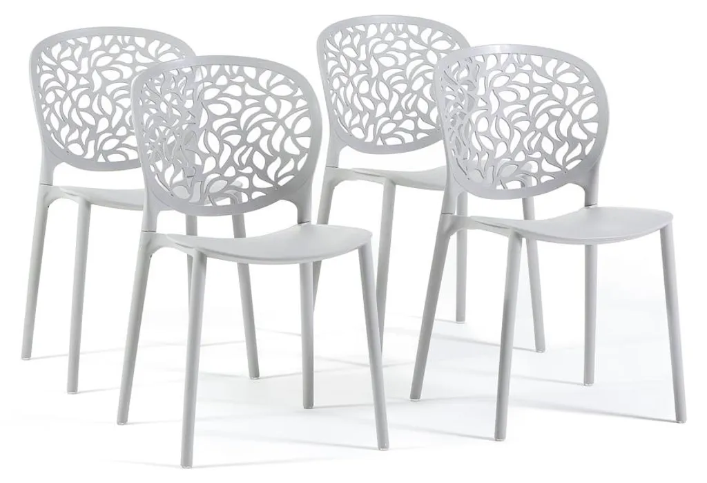 Chaise de jardin empilable design feuillage Licia en gris clair - x4