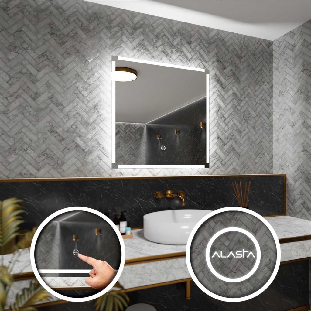 Badspiegel mit LED Beleuchtung und Touch-Schalter - Riga - 90 cm, 90 cm