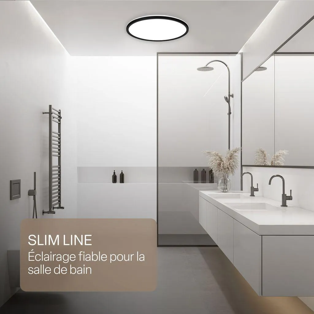 Plafonnier LED noir dimmable CCT télécommande IP44 rond plat pour d'eau