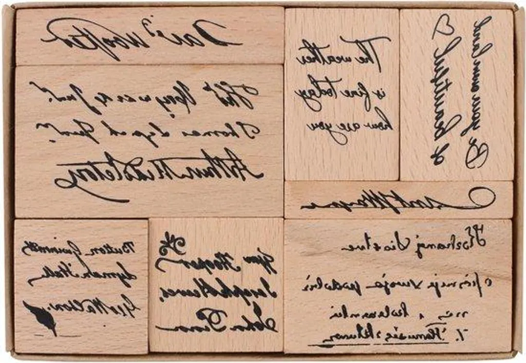 Tampons en bois anciens de style artisanal, lot de 8 motifs variés