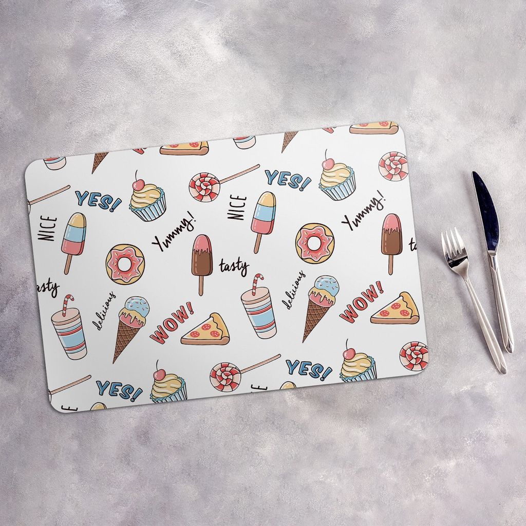 Tischset 4x45x30 cm Platzset Tischmatte Platzmatte Untersetzer - Eiscreme Pizza Donut