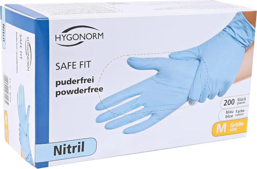 Hygonorm "Safe Fit" Nitril-Handschuhe Blau | 200 Stück : M Größe: M