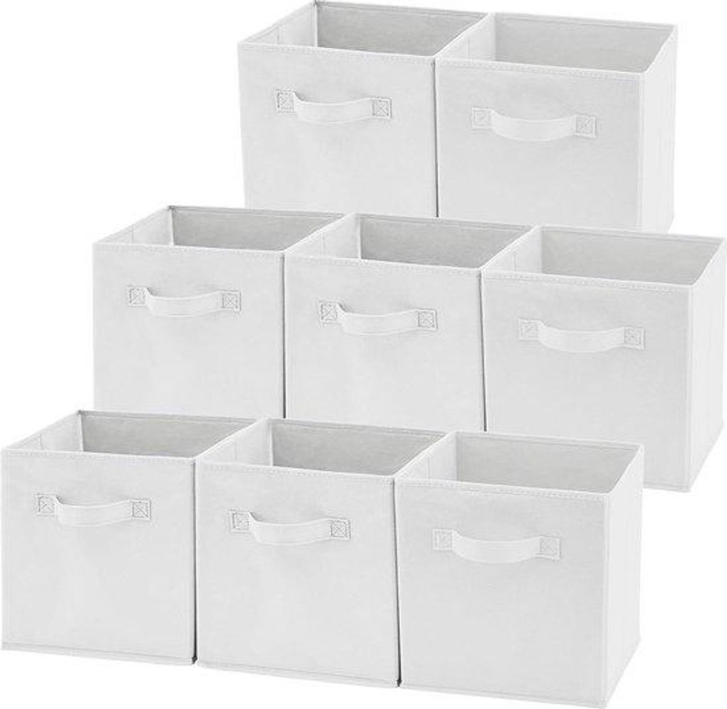 Opvouwbare Stofftaschen mit Griffen - Set aus 8 - Hausorganizer für Kleidung und Spielzeug - 267 x 267 x 278 cm - Weiß.