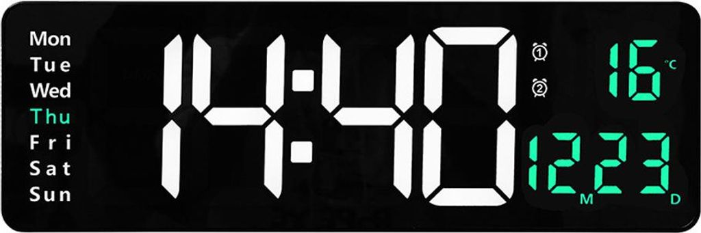16-Zoll-Großbildschirm-Funktionsanzeigeuhr, Digitaluhr, schlichte Wohnzimmer-Wanduhr,green