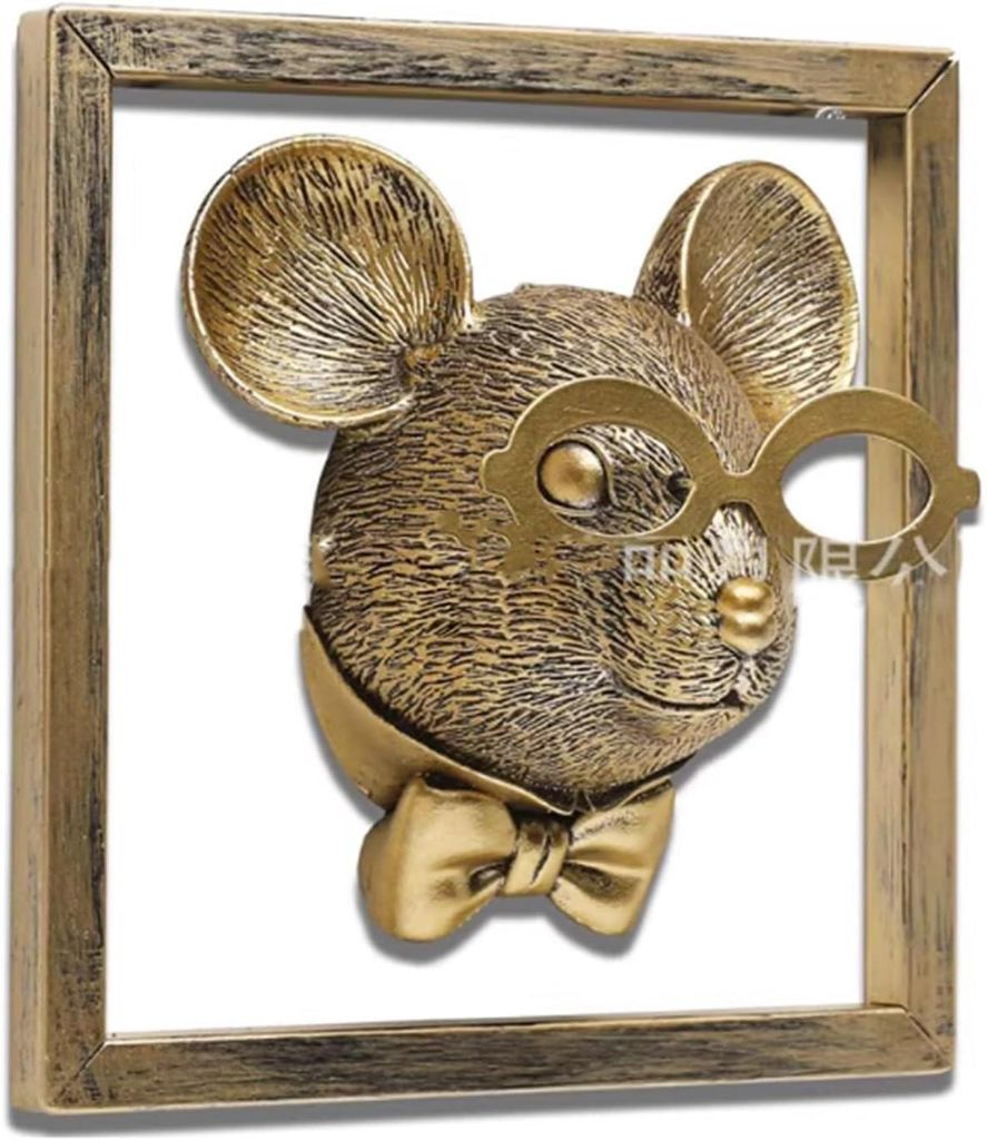 Tierköpfe aus Goldharz – Vintage-Wanddekoration (z. B. Ratte), Wohnzimmer/Büro