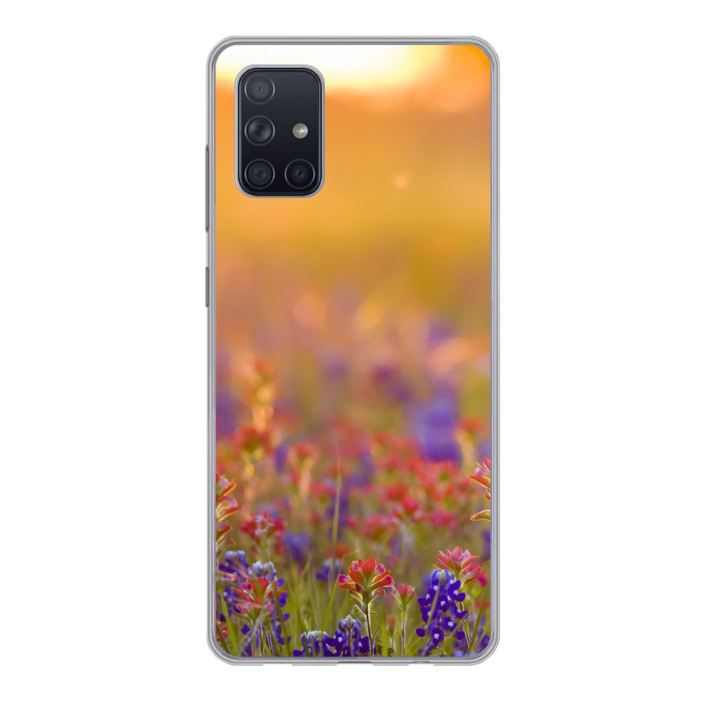 MuchoWow Handyhülle Schutzhülle Hülle für Samsung Galaxy A51 Blumen - Gold - Sonne Silikon Softcase Handy Hülle - Schutzabdeckung