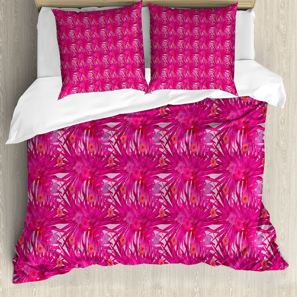 ABAKUHAUS Hibiskus Bettbezug Set für Einzelbetten, Tropical Magenta Monstera, Milbensicher Allergiker geeignet mit Kissenbezug, 200 cm x 200 cm - ...