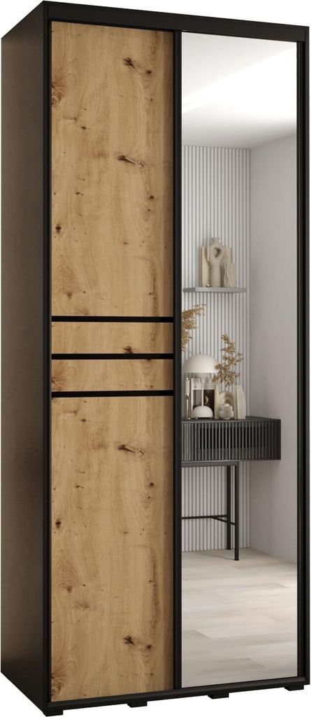 MEBLE KRYSPOL Cannes 11 Schrank mit 2 Schiebetüren - 205,2x110x45 cm - Schwarz Artisan Schwarz
