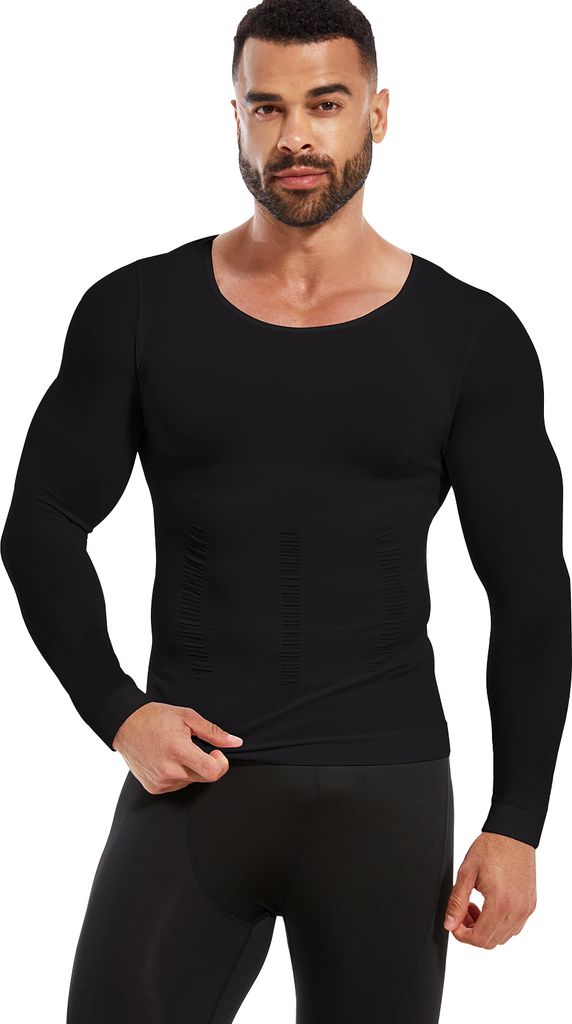 Herren Langarm Kompressionsshirts Shapewear Oberteile Body Shaper Unterhemd Schwarz S