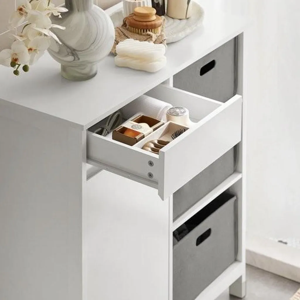 Mara Armoire de Salle de Bain avec Panier à Linge Basculant Gris et Blanc