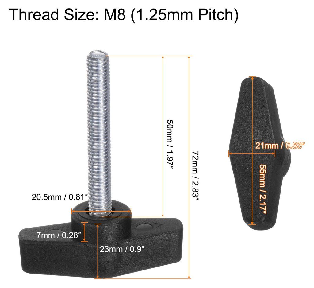 2 Stš¹ck R?ndelschrauben mit T Flš¹gelkn?pfe M8 x 50mm Kunststoff T-Kopf Kohlenstoffstahl 55mm Gewindebolzen Klemmschraube Flš¹gelschraube Ha...