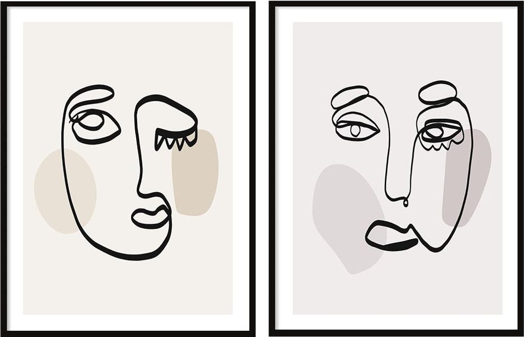 BILDPOSTER IM RAHMEN 53x73cm Diptychon 2er-Set Lineart Boho Gemälde P2068