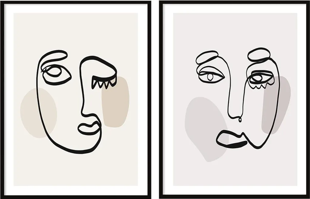 Set Tableaux Chambre et Salon Lineart Boho 53x73cm Encadrés Diptyque