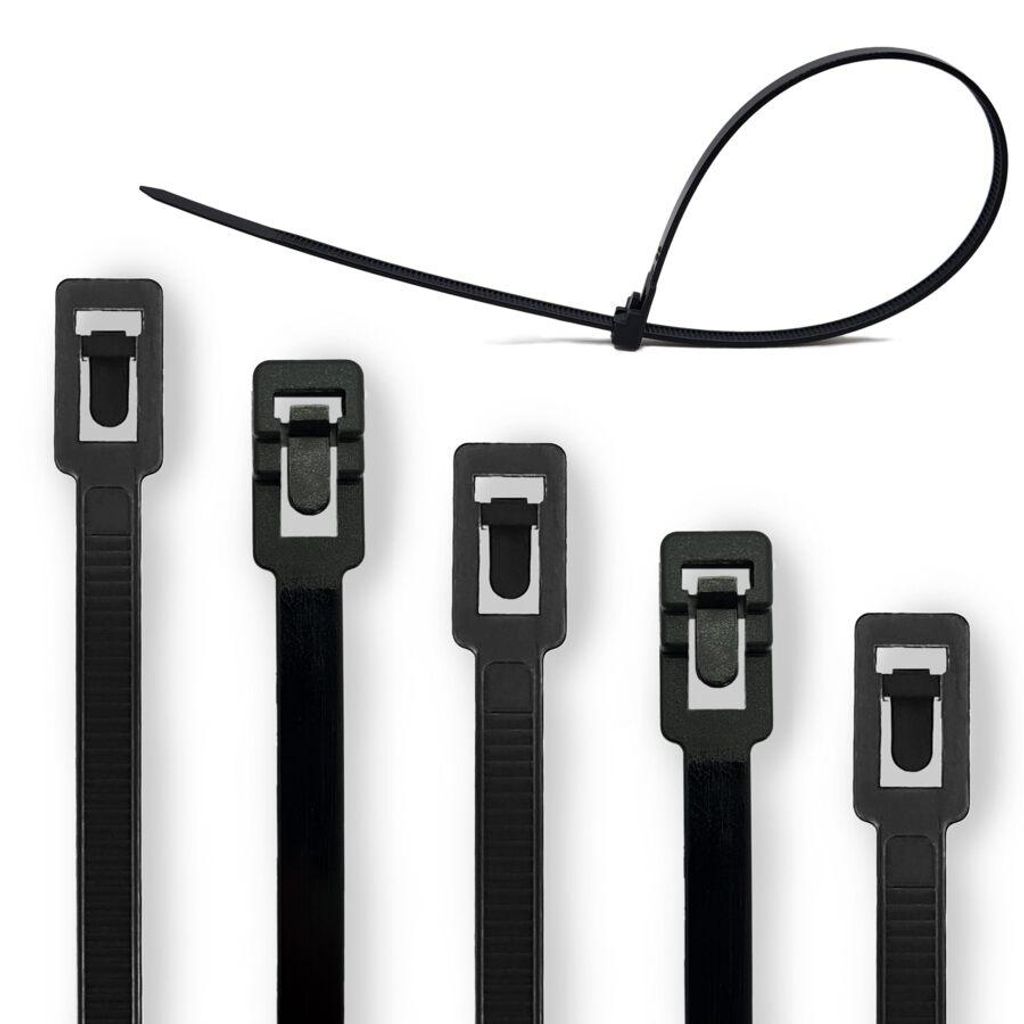PACKIVO 100 Stück Kabelbinder wiederverwendbar wiederöffnend - 7,6 x 300mm, Schwarz