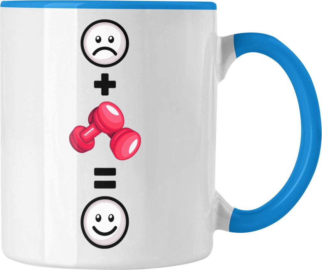 Trendation - Fitness Tasse Geschenk für Fitness Frauen Lustige Geschenkidee :( + Fitness = :) Geburtstag (Blau)