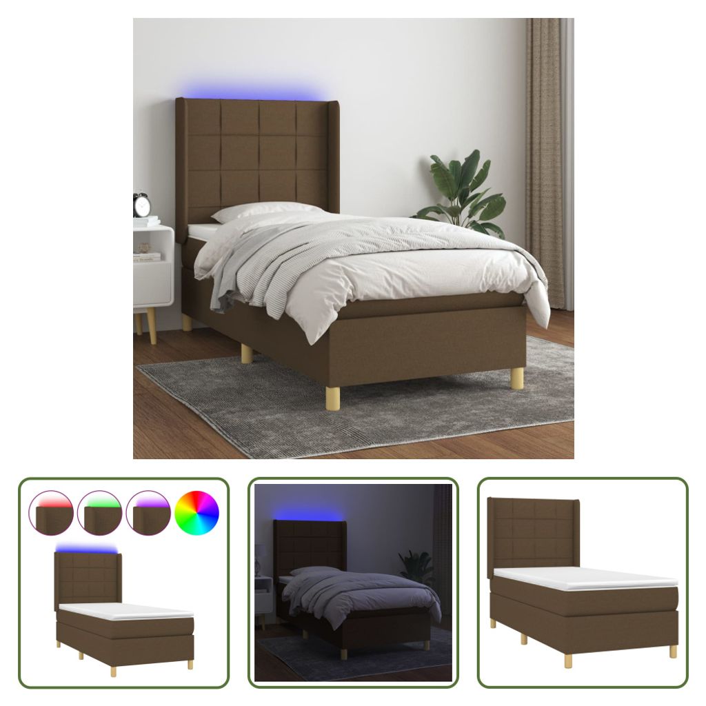 The Living Store Boxspringbett mit Matratze & LED Dunkelbraun 90x190 cm Stoff