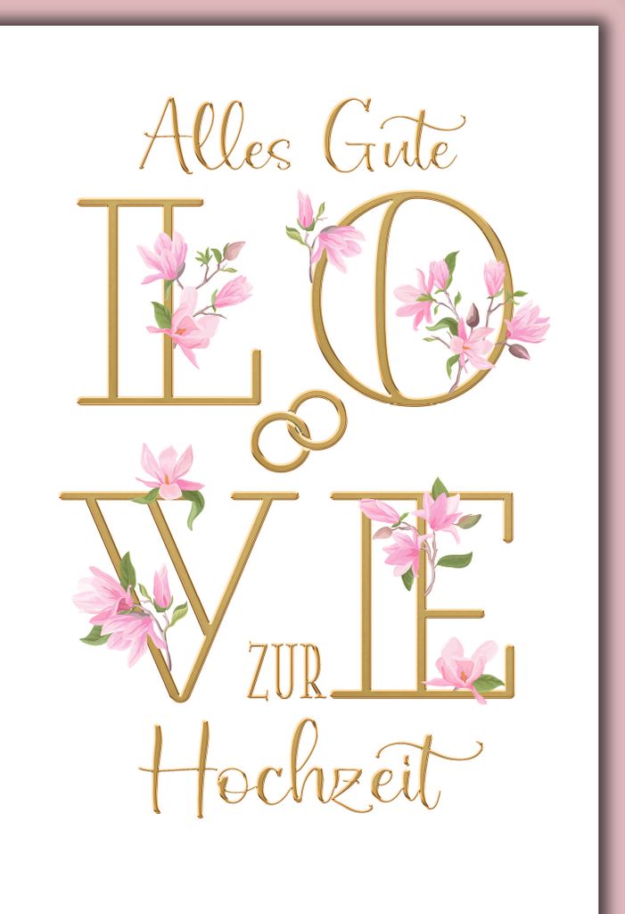 Hochzeitskarte mit Umschlag Love mit Blüten Alles Gute zur Hochzeit