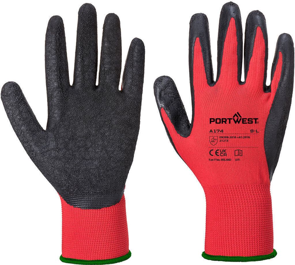 Portwest A174 Flex Grip Latex Handschuh Red/Black Gr. XL