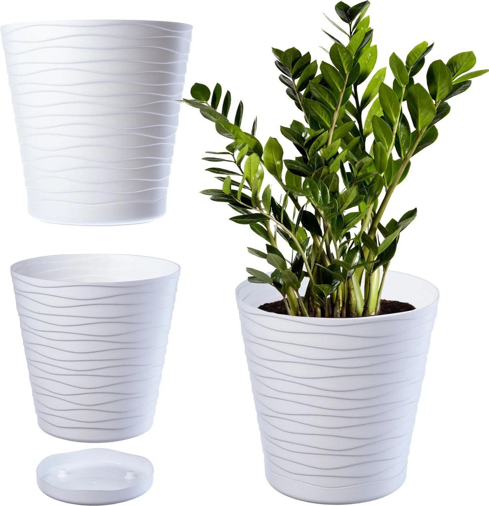 Blumentopf - Kunststofftopf mit Untersetzer - Ø 13 cm - Mittel - Weiß