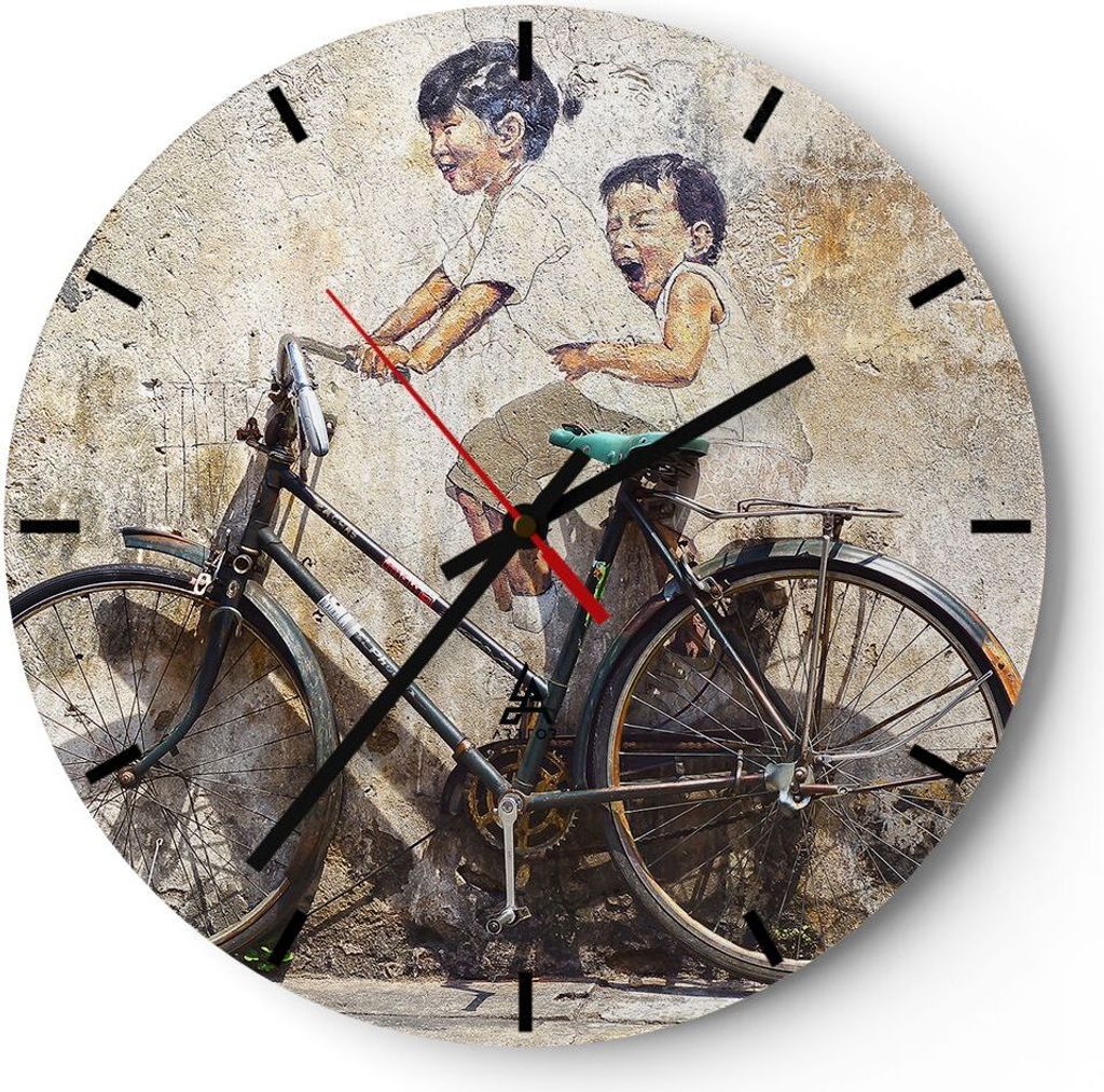 Wanduhr - Rund - Glasuhr - Graffiti modern - 30x30cm - Schleichendes Uhrwerk - Lautlos - zum Aufhängen bereit - Dekoration Modern - Wanddekoration...