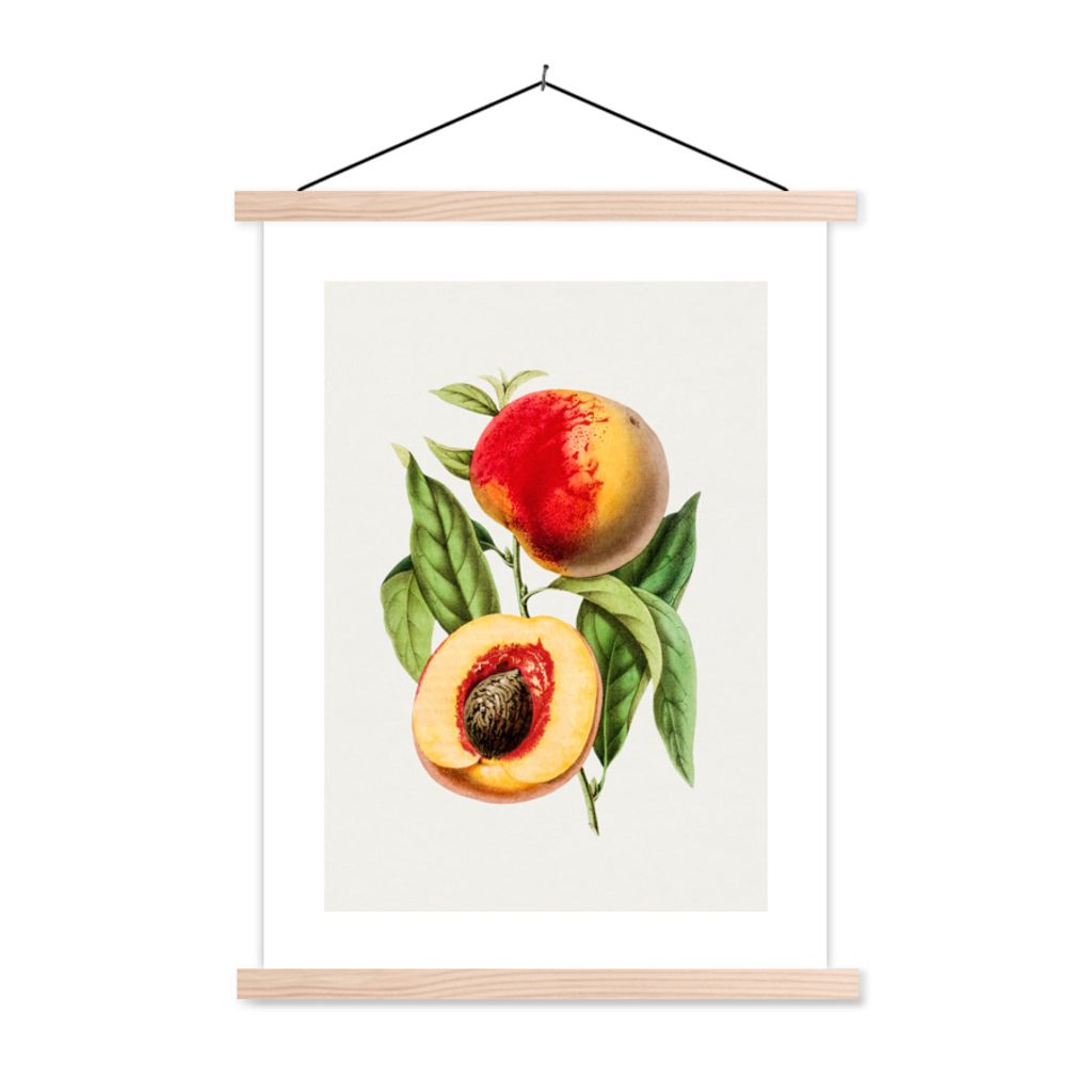 MuchoWow Textilposter Pfirsich - Nuss - Lebensmittel 120x160 cm mit holzfarbenen Rahmen - Plakatkarton