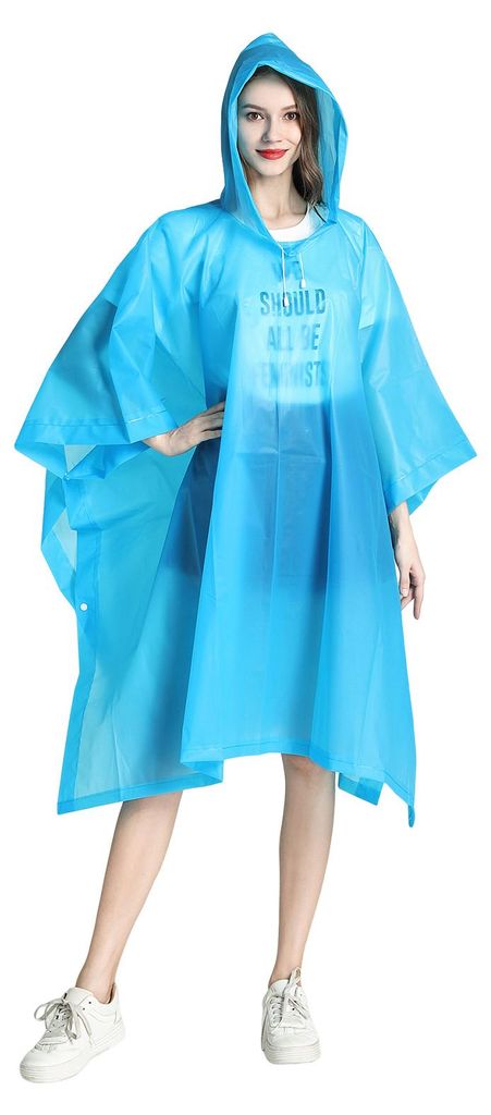 Transparenter EVA-Regenmantel mit Kapuze, Unisex, mittellang, mit Druckknöpfen, wasserdicht und winddicht, ideal zum Wandern, für Damen und Herren.
