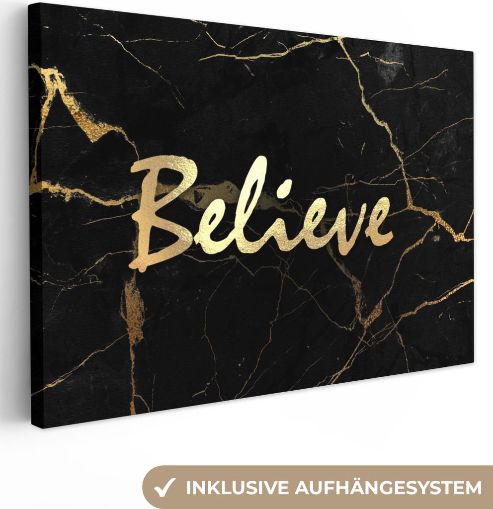 OneMillionCanvasses - Leinwandbilder - 140x90 cm, Zitat - Hoffnung - Gold - Marmor, Wandbilder Kunstdruck Wanddekoration