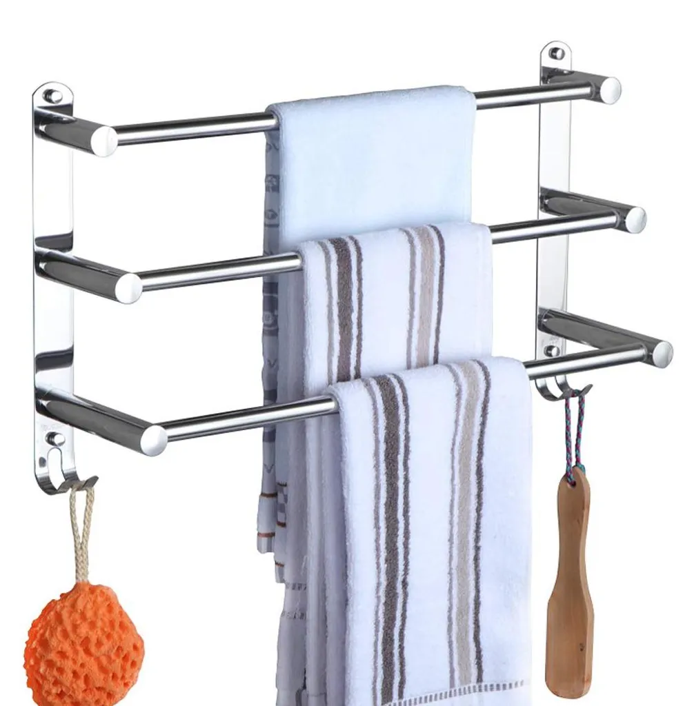Tringle à serviettes murale ajustable pour salle de bain et cuisine Inox