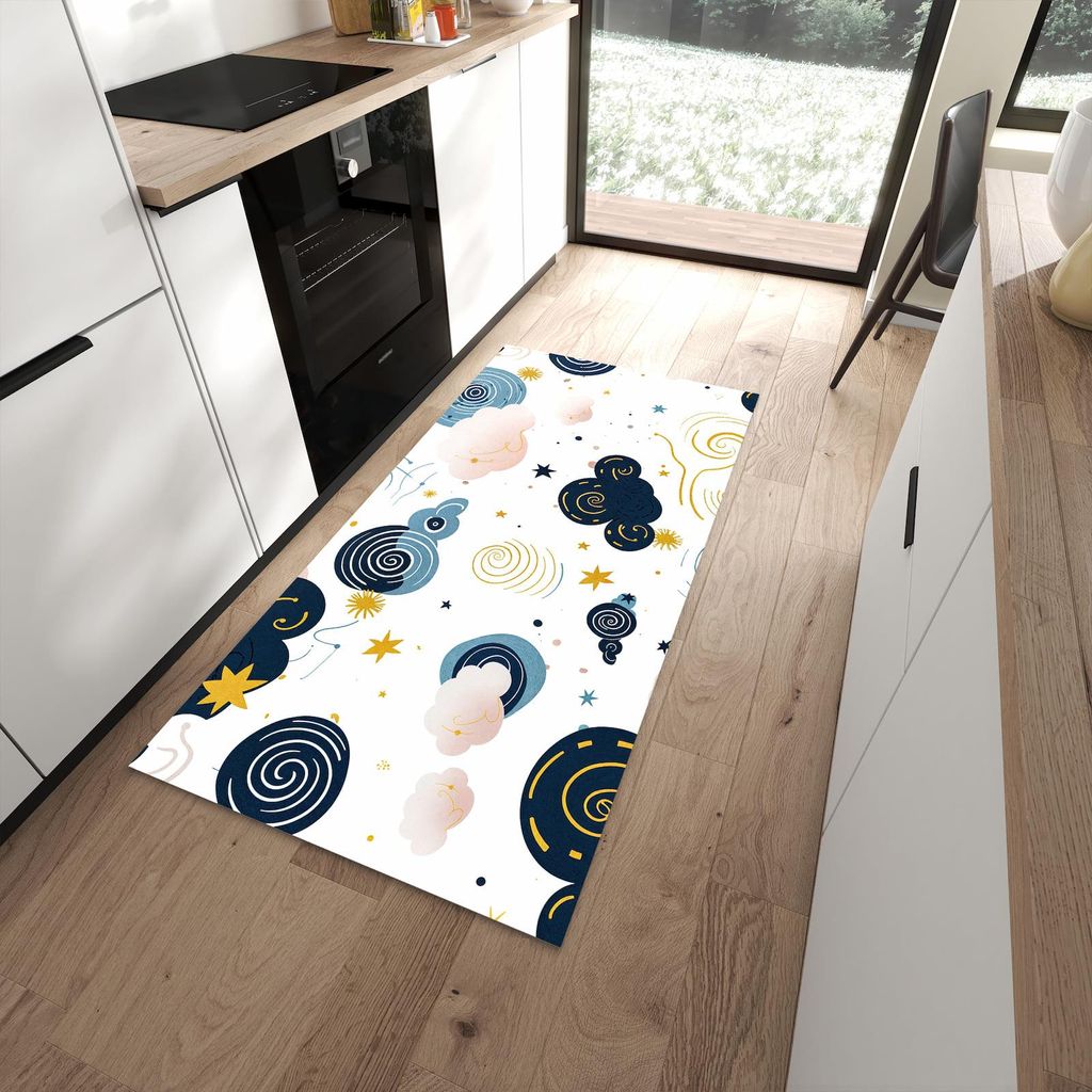Küchenteppich 90x180cm rutschfest & abwischbar PVC Läufer - Wirbelwolken Design