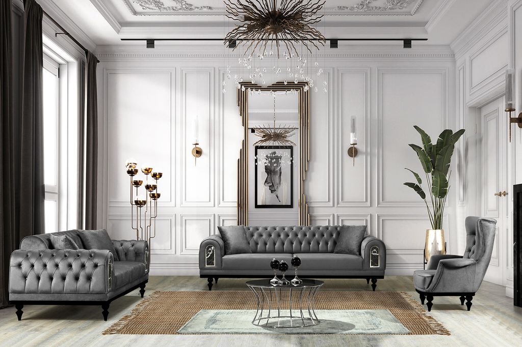 Couchgarnitur Couch - Set DRAGON, Spar-Set 3+3+1 / Anthrazit 3-Sitzer mit Bettfunktion