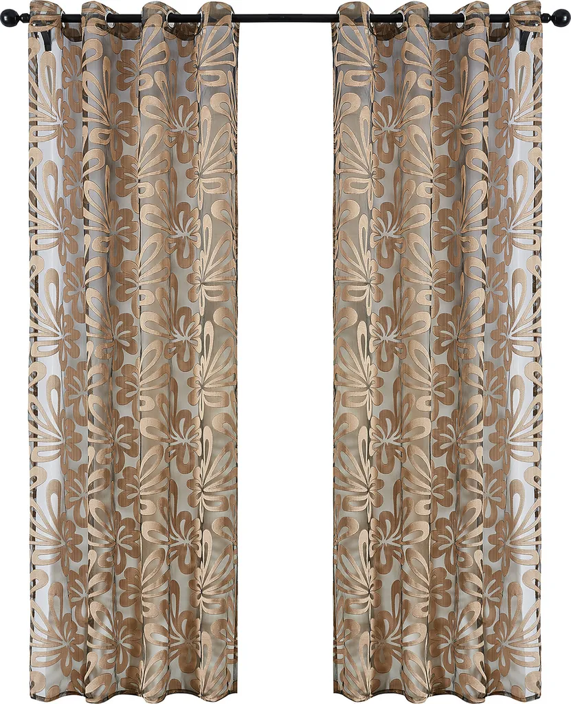 Lot de 2 rideaux transparents jacquard marron à passants 130x240 cm