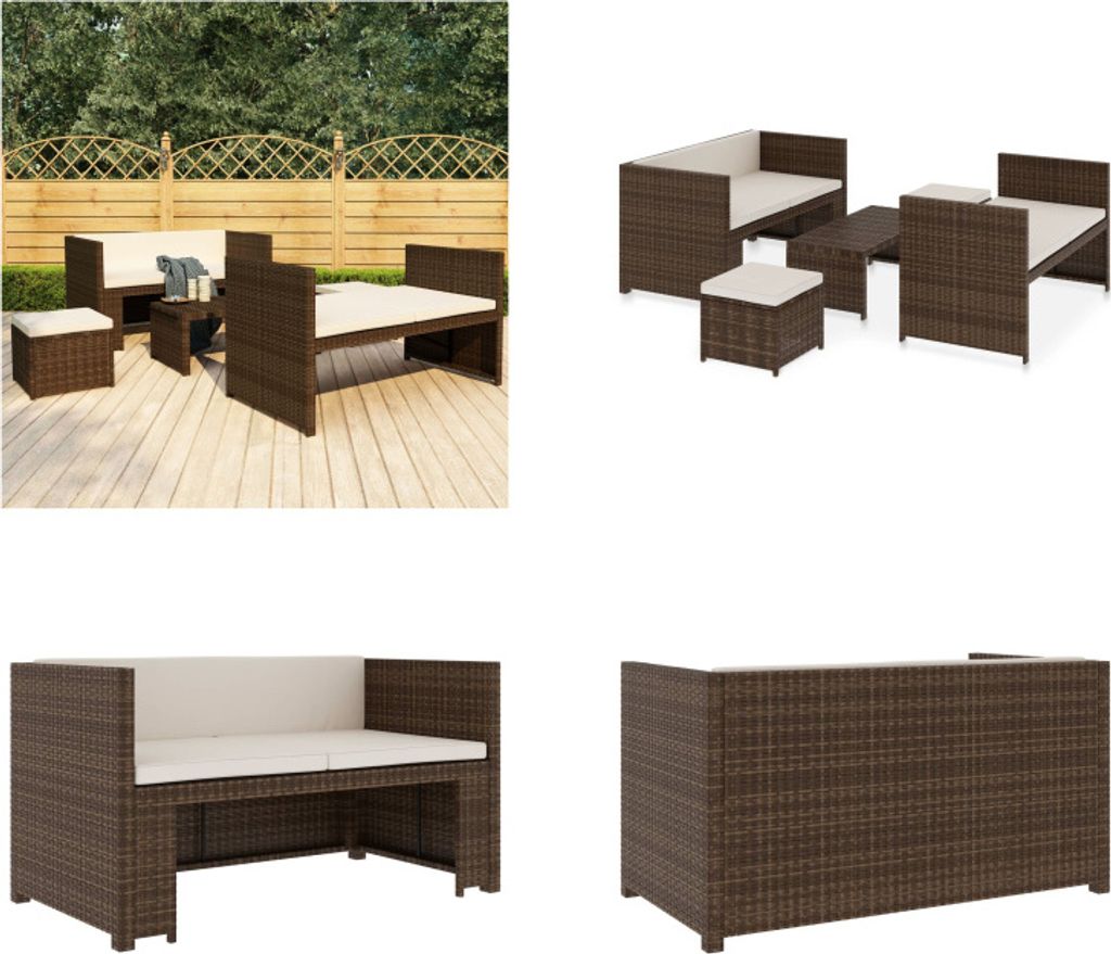 vidaXL 5 tlg. Garten Lounge Set mit Auflagen Poly Rattan Braun - Gartenmöbel-Set - Gartenmöbel-Sets - Gartentisch Und Stühle - Gartentische Und ...