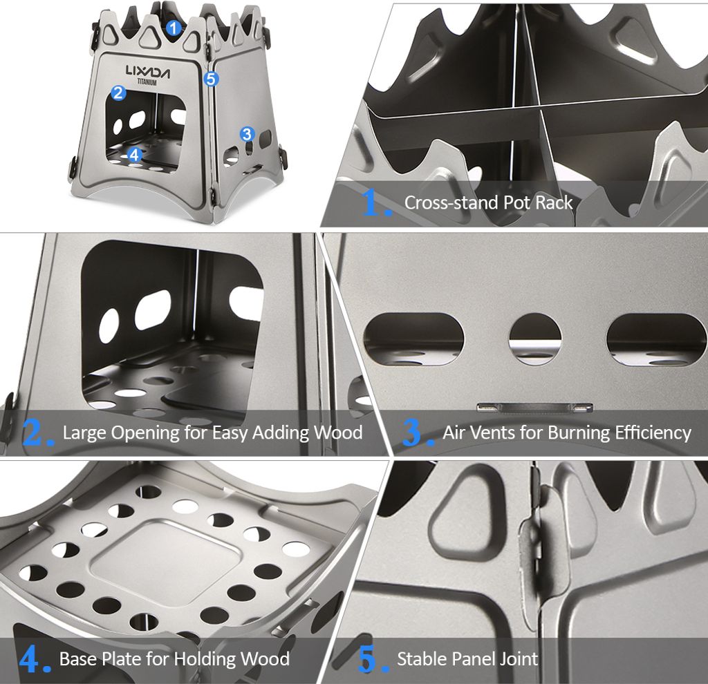 Titan Campingkocher WS009MT, kompakter faltbarer Holzofen für Outdoor-Camping, Kochen und Picknick