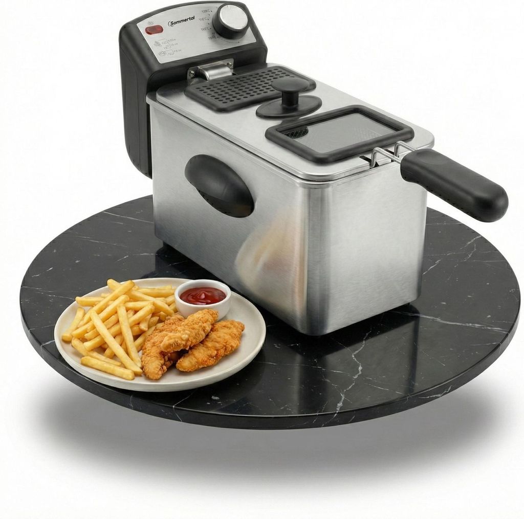 Sommertal Fritteuse 3L 2000W Edelstahl – Öl Fritteuse 130–200°C mit Sichtfenster | Deep Fryer für Haushalt & Pommes | EF2000
