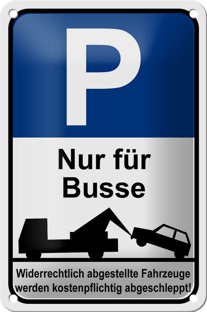 Blechschild Parken 12x18cm Parkplatzschild P nur für Busse
