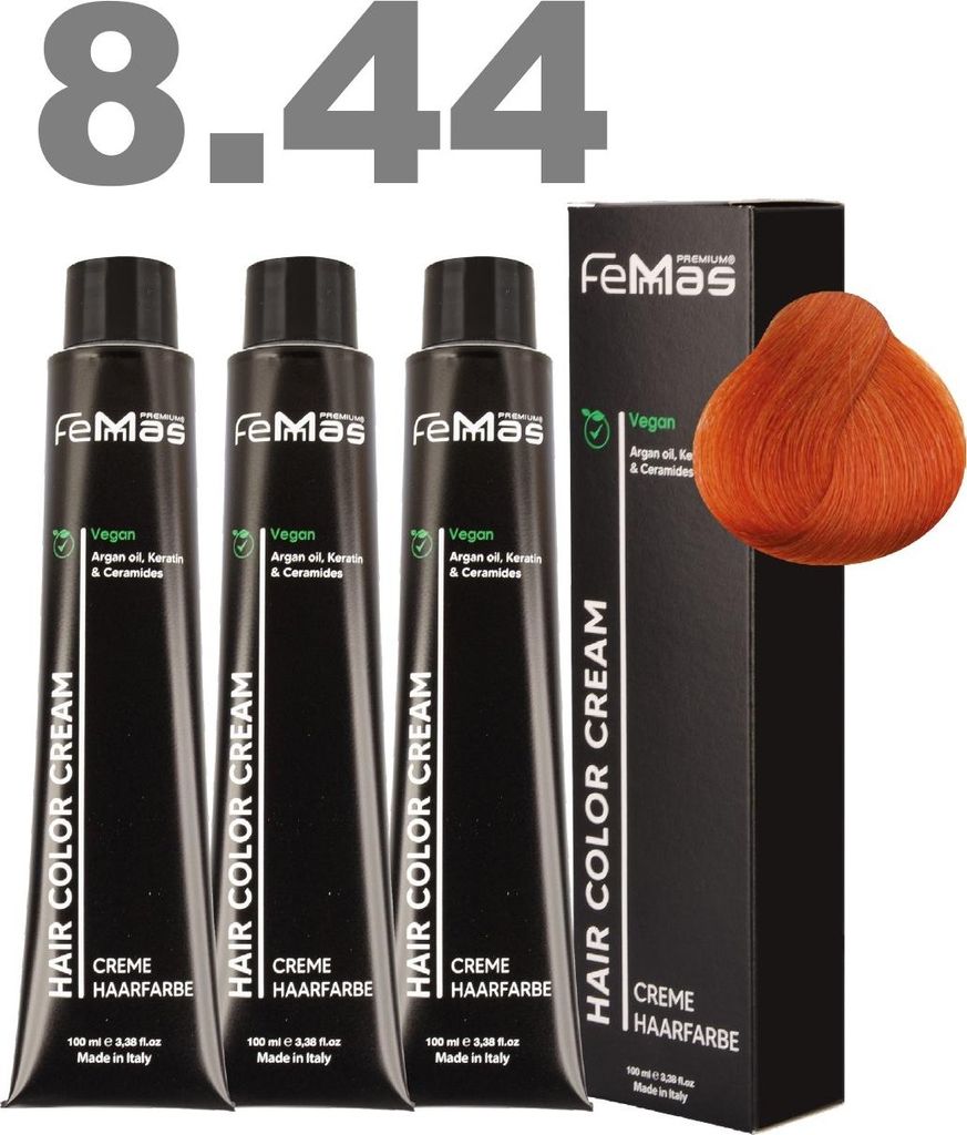 FemMas Haarfarbe mit Arganö Hellbl. Kupfer Intensiv 8.44 |l 3 x100 ml