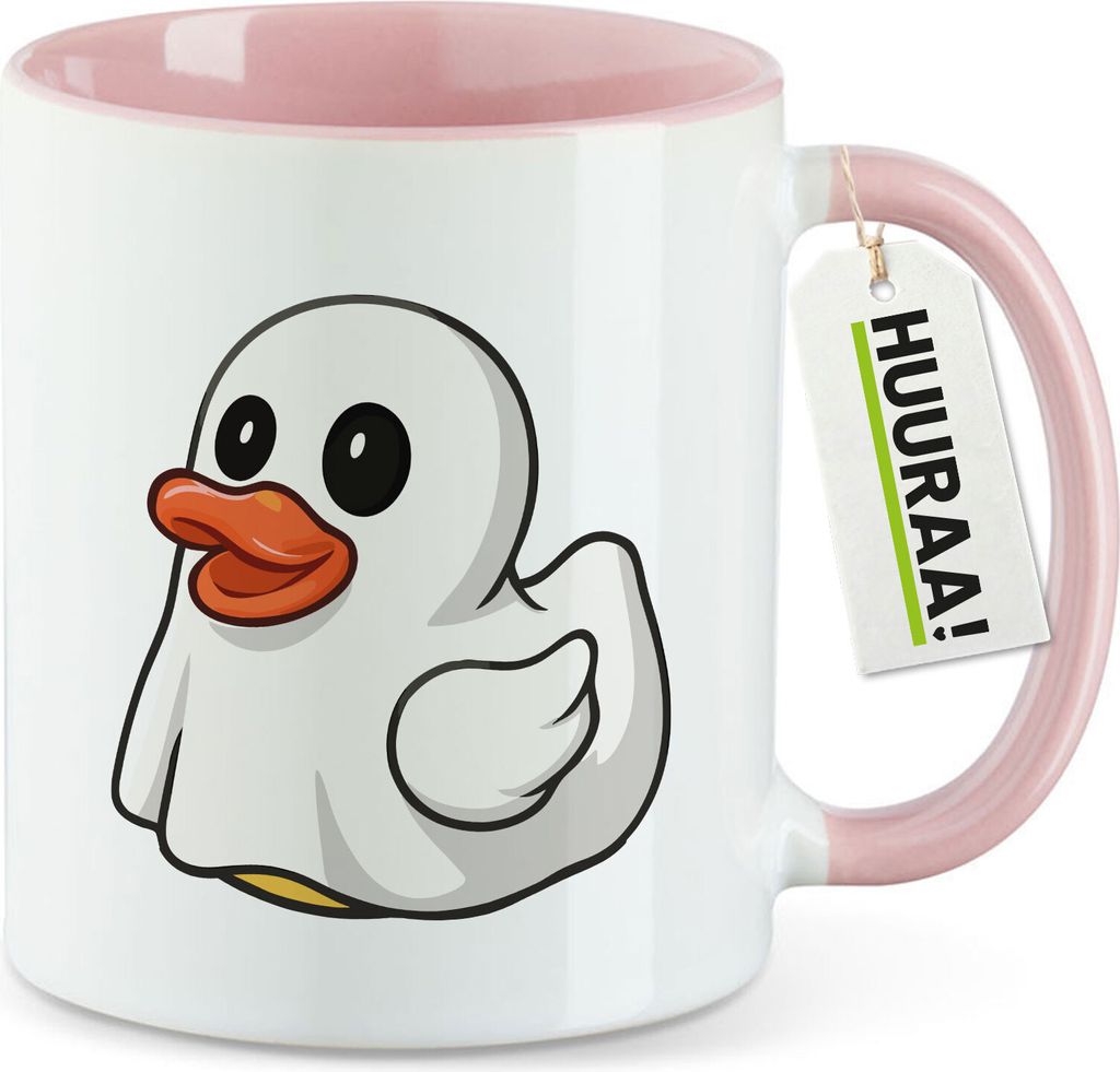 Huuraa Kaffeetasse Quietscheente Geist Gummiente Halloween 330ml Rosa Keramik Kaffeebecher Geschenkidee