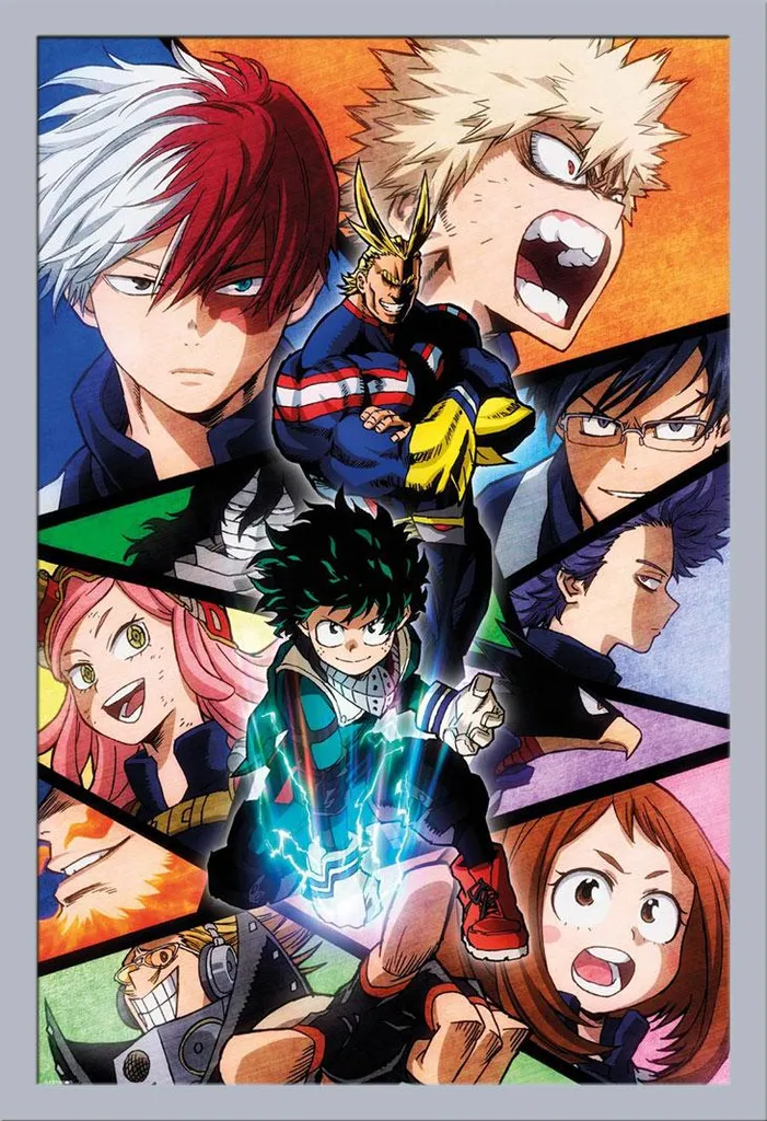 My Hero Academia - Poster - Gruppo + cornice rimovibile, Shinsuke® Maxi MDF argento, disco acrilico