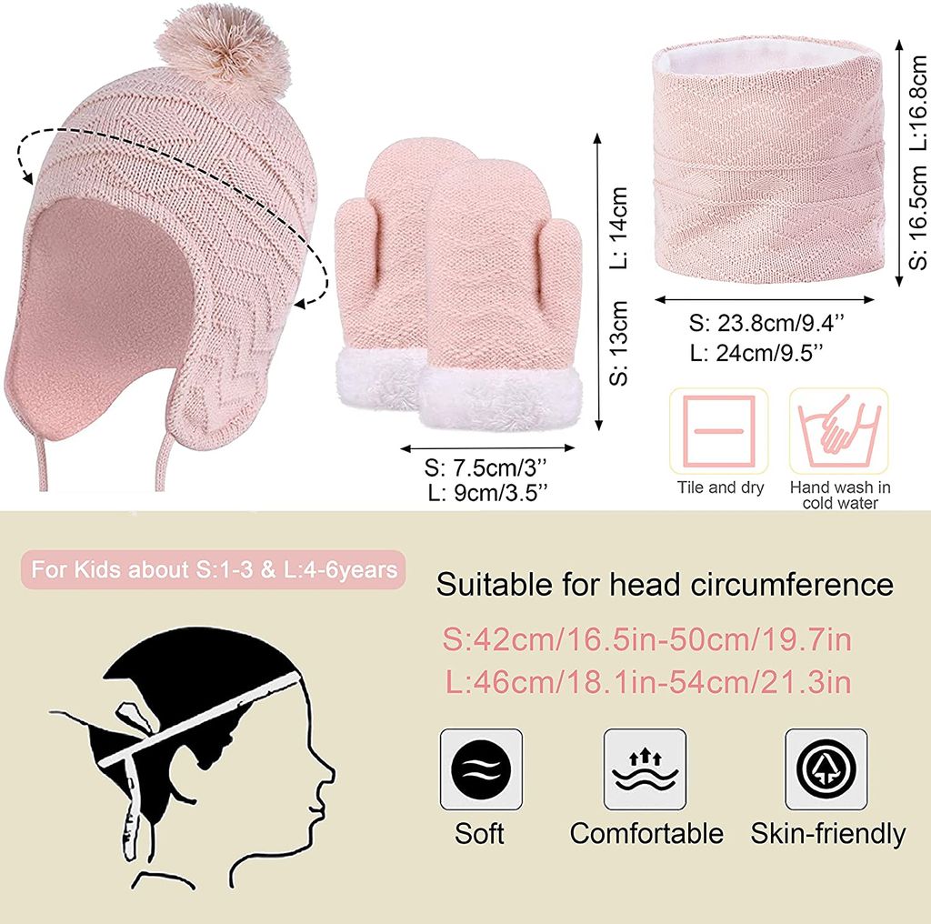 Mädchen Winter-Set – Criss Cross Mütze Mit Schleife, Schal & Handschuhe Aus Weichem Acrylgarn