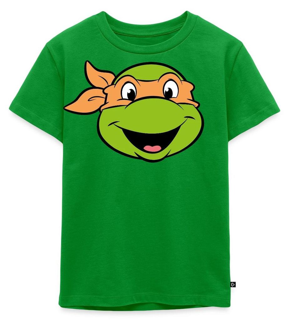 Spreadshirt Teenage Mutant Ninja Turtles Michelangelo Kostüm Karneval Kinder Premium T-Shirt, 122/128 (6 Jahre), Grün