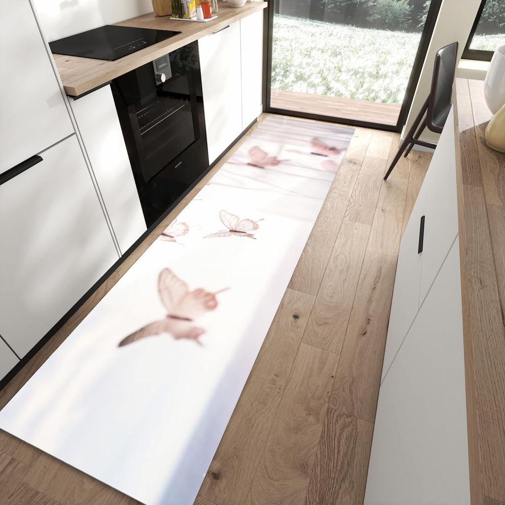 Küchenteppich 80x300cm rutschfest & abwischbar PVC Läufer - Schmetterlinge Vorhangsins