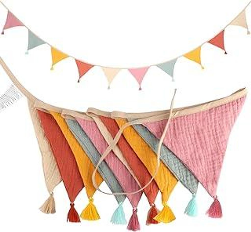 Girlande Wimpelkette Kinderzimmer, 2.6m Wimpelkette Stoff, Wimpelkettes Outdoor Wetterfest Kinderzimmer Deko, Gartenparty Happy Birthday Girlande D...