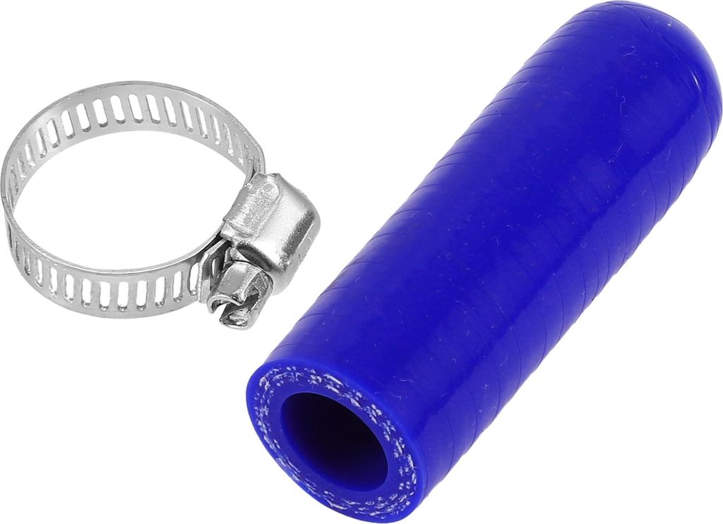1 Stück 60mm Länge 14mm/0,55" ID Blaue Auto Silikon Gummischlauch Endkappe mit Klemme Silikon Verstärkte Blindkappe für Bypass-Rohr Universal