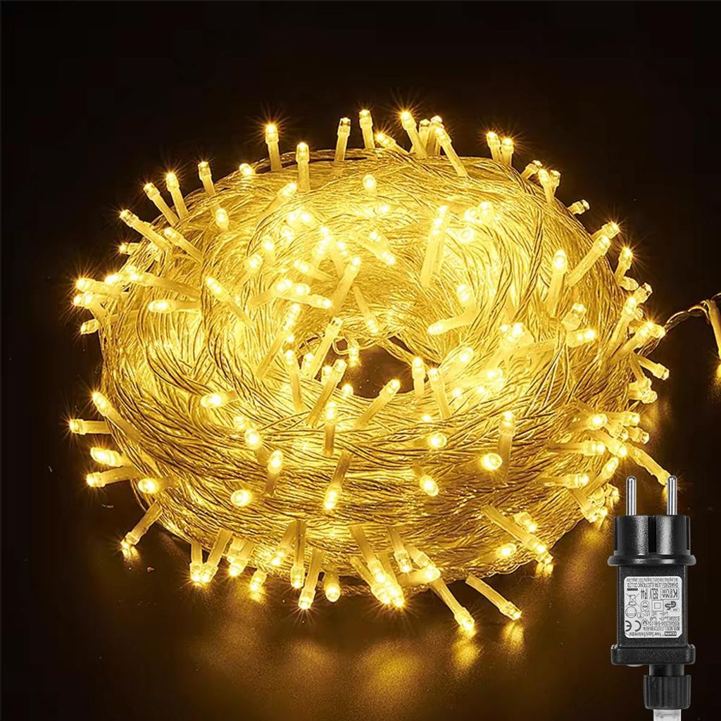 20m 200 LED Lichterkette 8 Lichtmodi Wasserdicht Lichterketten Innen Garten Party Weihnachten Halloween Hochzeit Deko, Warmweiß