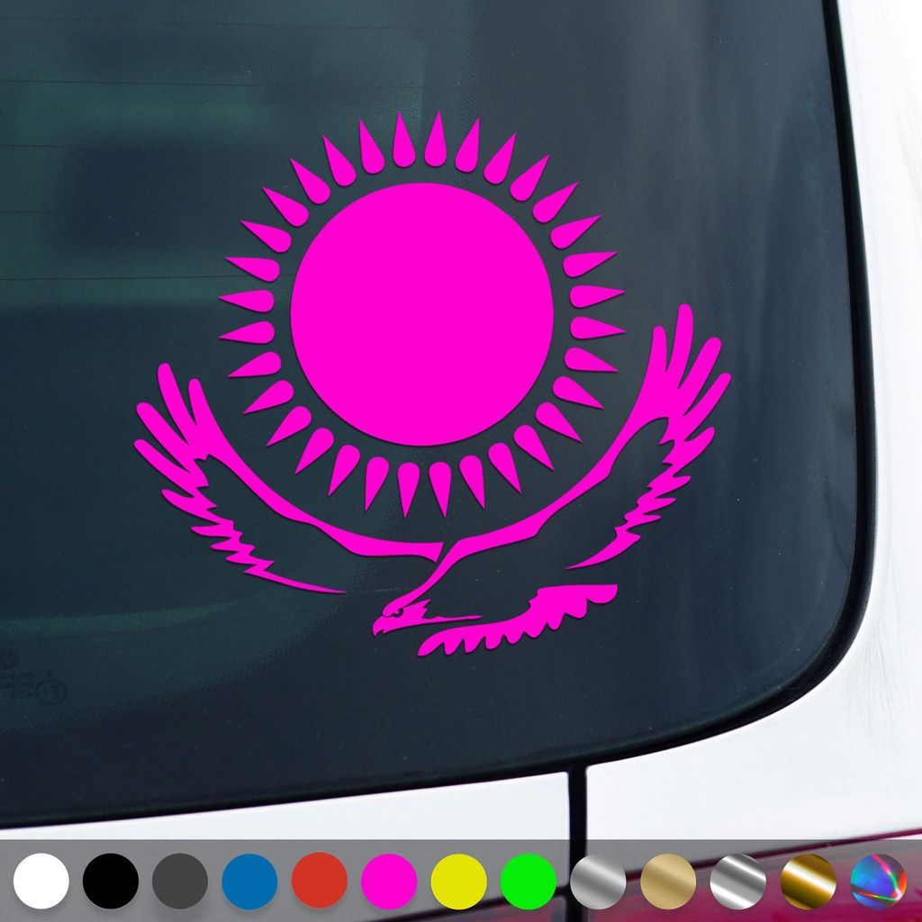 PantherPixel Kasachstan Aufkleber Wappen Fahne Adler Kasachisch Sticker Auto Geschenkidee Farbe Neon-Pink