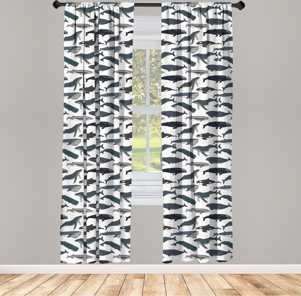 ABAKUHAUS Wal Vorhänge, Gardinen, Meerestiere im Wasser Schwimmen Buckelwal Tierarten, Wasser, 2 Stück 75 x 175 cm, , Blaugrau Lila Blau