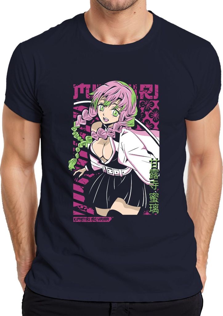 Mitsuri Kanroji Kimetsu no Yaiba kawaii rosa grün Haar Herren T-Shirt, Navy, S