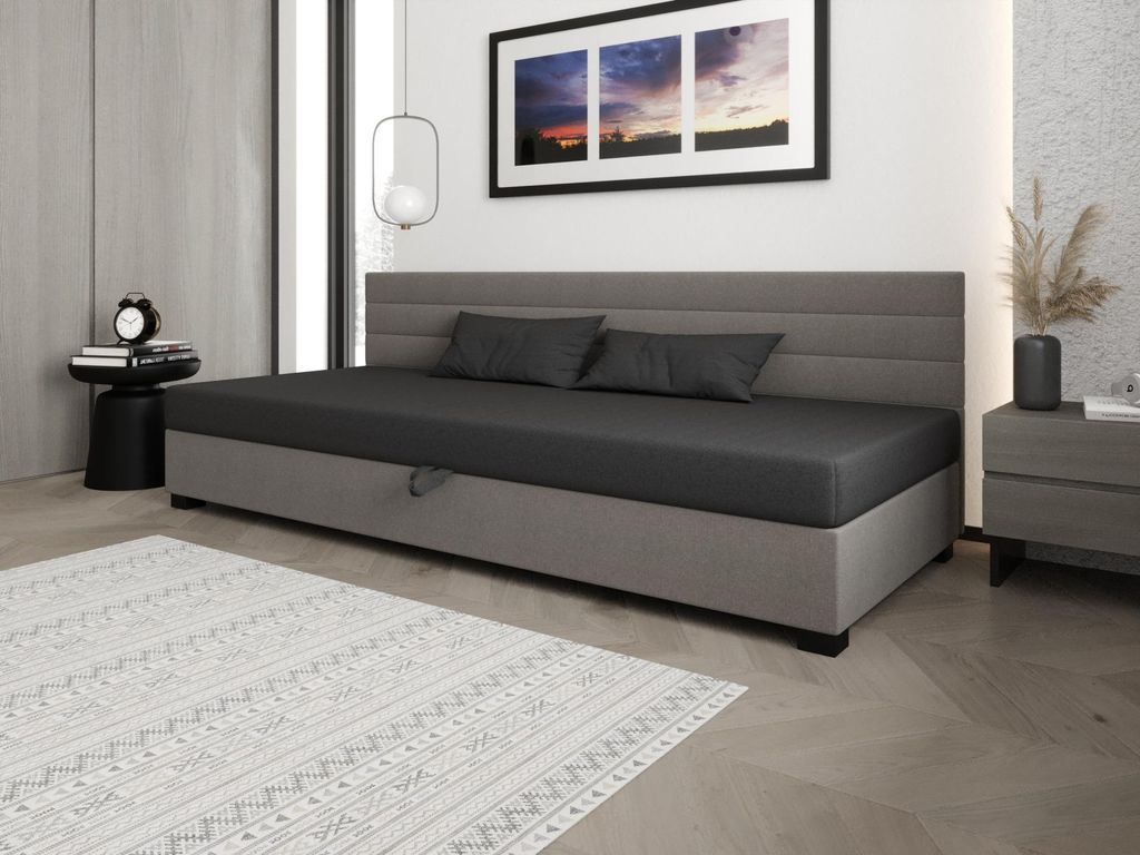 Polsterbett 80x195 KASANDRA BIZ 1 mit Stauraum - grau/hellgrau