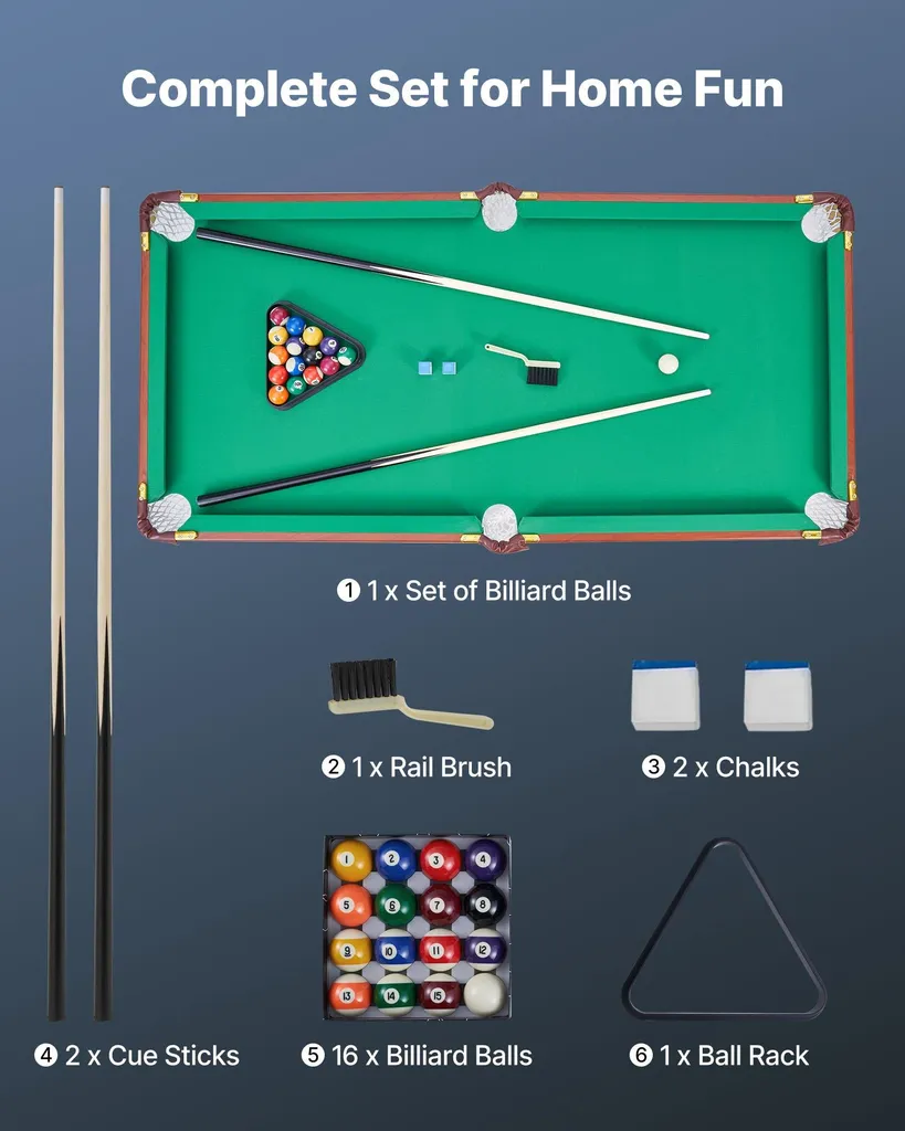 Table de Billard Portable 140 cm avec Tapis Vert/Marron et Kit Complet